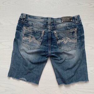 Miss Me Bling Bermuda Jean Shorts Size 33 Denim Cut Off Rhinestone Crystal Gem